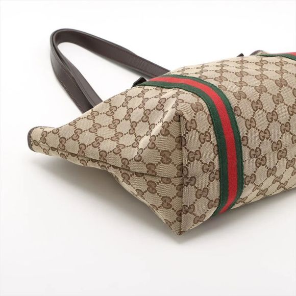 Gucci GG Canvas Sherry Line 137396 Leather Tote Bag Shoulder Hand Women's MMM - Picture 4 of 9